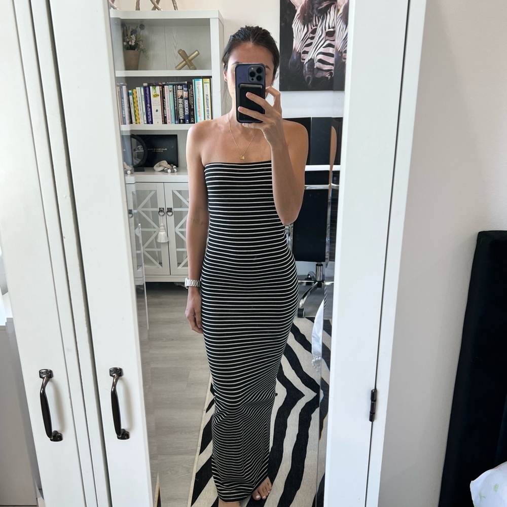 American Apparel Black and White Strapless Dress